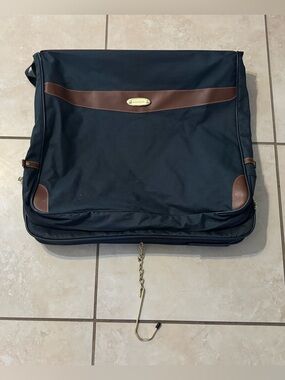 Express Navy Garment Bag with Brown Trim and Hanging Hook